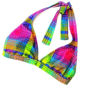 O'Neill Bright Plaid Triangle Bikini Top Small